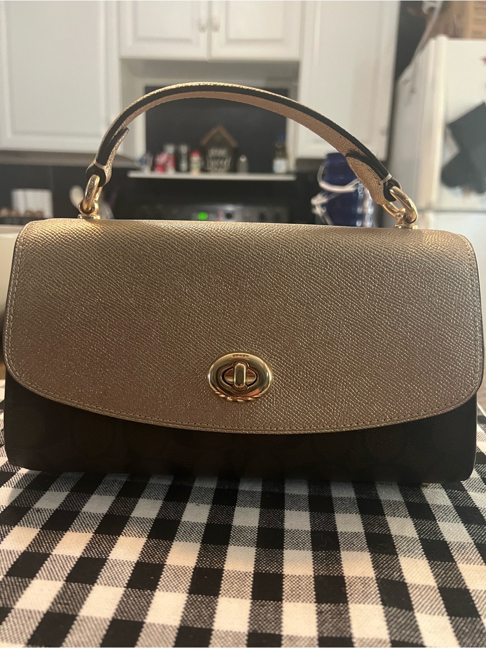 Coach Monogram Signature Hand Bag with Gold Flap - Picture 3 of 9